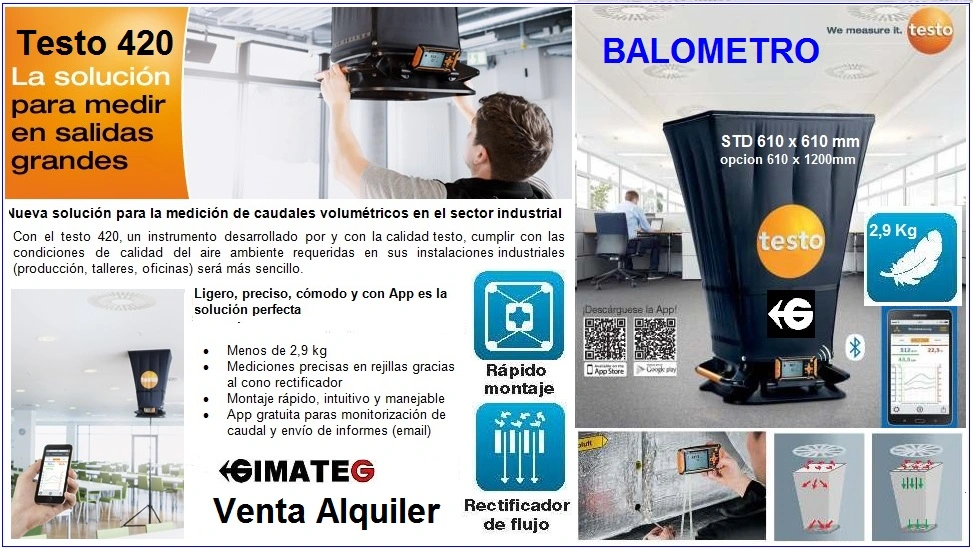 balometro testo 420 para climatizacion con Bluetooth venta alquiler gimateg