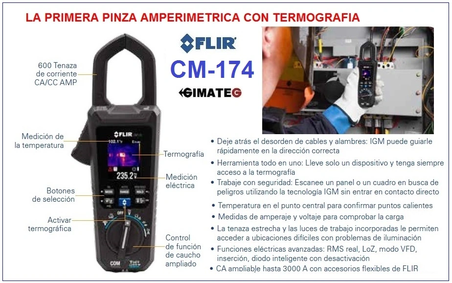 pinza amperimetrica Flir CM174 camara termica 80x60 gimateg