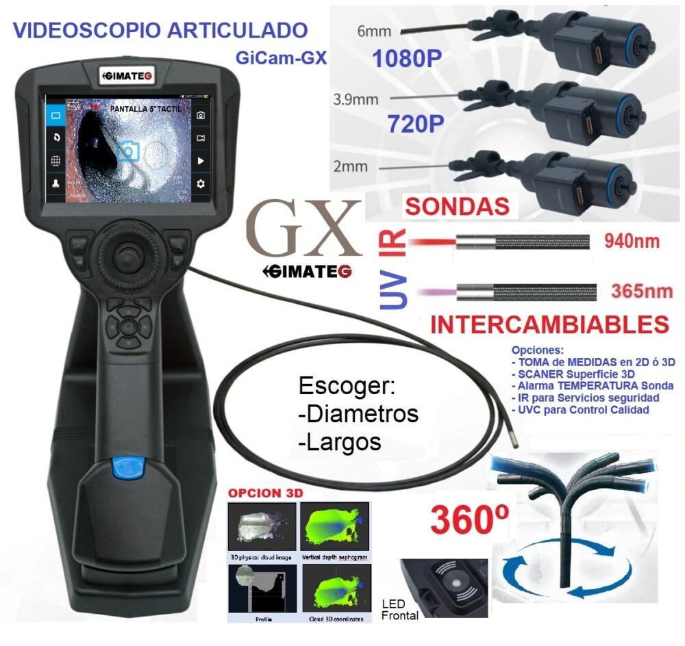 videoscopio industrial 1080p articulado 4 ejes GD-GX GimateG