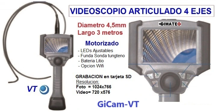 videoscopio articulado 4 ejes 4,5mm con motor GiCam-VT gimateg