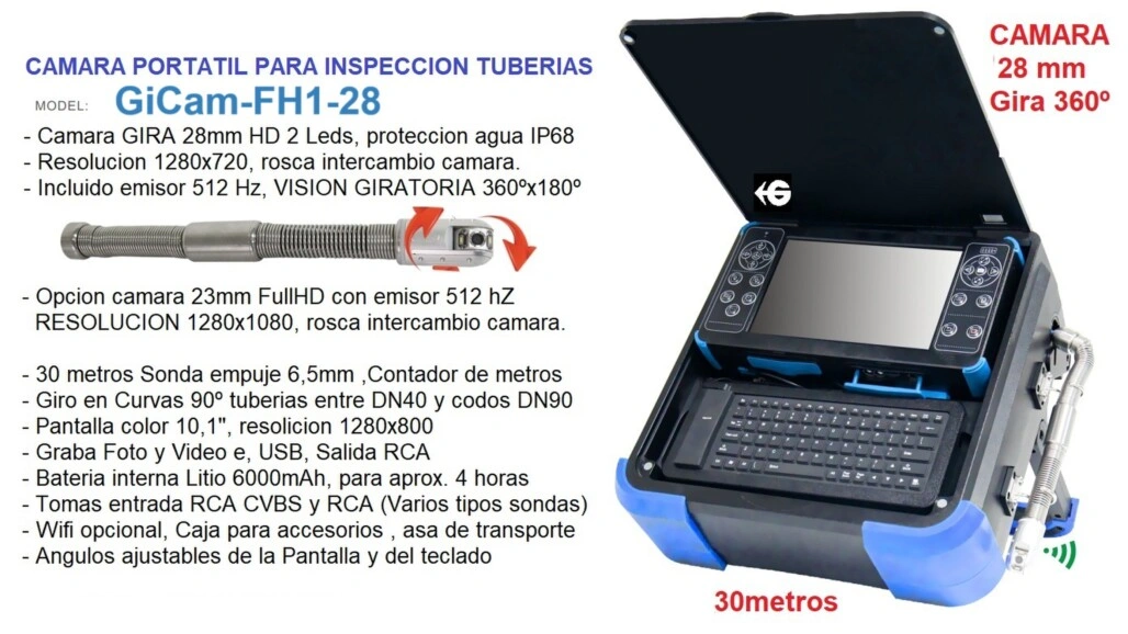 camara giratoria 28mm HD inspeccion tuberias GiCam-FH1pro GimateG