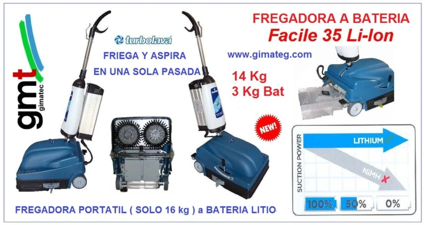 Fregadora pro a bateria litio solo 17 kg Facile 35 GimateG